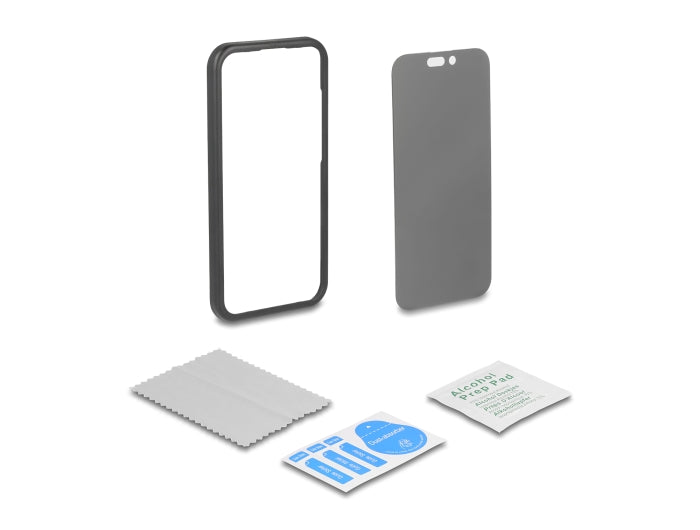 Delock Schutzfolie für iPhone 16 Pro mit Sichtschutz aus gehärtetem Glas Anti Spy 4 Wege Blickschutz mit Installationshilfe