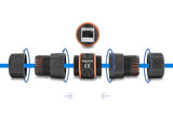 Delock Kabelverbinder RJ45 Buchse zu RJ45 Buchse Cat.6A mit M23.5 x 1,5 mm Gewinde kurze Bauweise IP68 staub- und wasserdicht