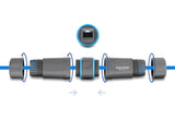 Delock Kabelverbinder RJ45 Buchse zu RJ45 Buchse Cat.6A mit M23.5 x 1,5 mm Gewinde IP68 staub- und wasserdicht grau