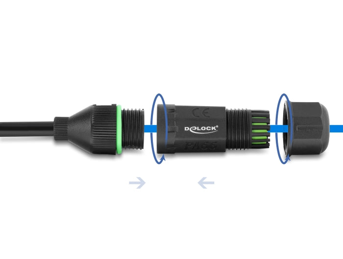 Delock Kabel RJ45 Buchse zu offene Kabelenden zum Einbau Cat.6 mit M16,8 x 1,5 mm Gewinde und Gehäuse 50 cm schwarz