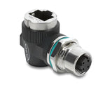 Delock M12 Adapter D-kodiert 4 Pin Buchse zu RJ45 Buchse zum Einbau rund 90° gewinkelt