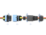 Delock Kabelverbinder mit Bajonettverschluss 3 Pin Stecker zu Buchse mit Gehäuse zum Einbau, IP68 wasserdicht für Kabeldurchmesser 5 - 9 mm, inkl. Dichtung für 9 - 12 mm werkzeugfrei schwarz