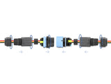 Delock Kabelverbinder mit Bajonettverschluss 3 Pin Stecker zu Buchse, IP68 wasserdicht für Kabeldurchmesser 5 - 9 mm, inkl. Dichtungen für 9 - 12 mm werkzeugfrei schwarz