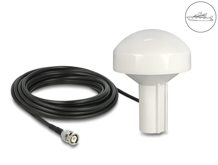 Navilock GNSS GALILEO GPS QZSS Marine Antenne 1575 MHz BNC Stecker 28 dBi direktional mit Anschlusskabel RG-58 U 5 m outdoor weiß