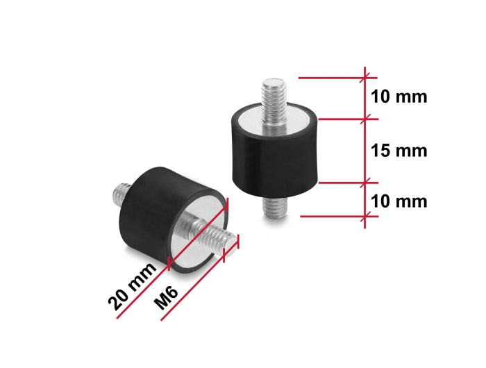 Delock Vibrationsdämpfer M6 x 1 mm D 20 x H 15 mm mit 2 x Außengewinde 4 Stück schwarz