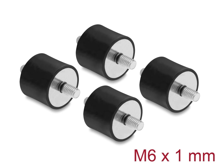 Delock Vibrationsdämpfer M6 x 1 mm D 25 x H 20 mm mit 2 x Außengewinde 4 Stück schwarz