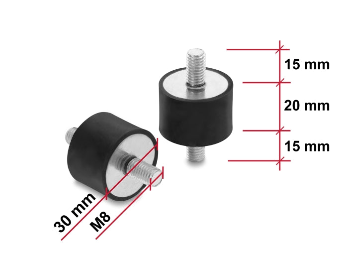 Delock Vibrationsdämpfer M8 x 1,25 mm D 30 x H 20 mm mit 2 x Außengewinde 4 Stück schwarz