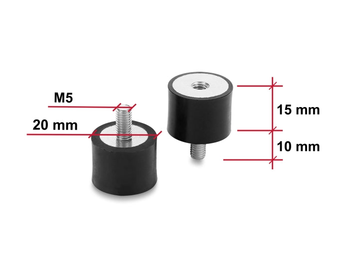 Delock Vibrationsdämpfer M5 x 0,8 mm D 20 x H 15 mm mit Innen und Außengewinde 4 Stück schwarz