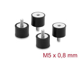 Delock Vibrationsdämpfer M5 x 0,8 mm D 20 x H 15 mm mit Innen und Außengewinde 4 Stück schwarz