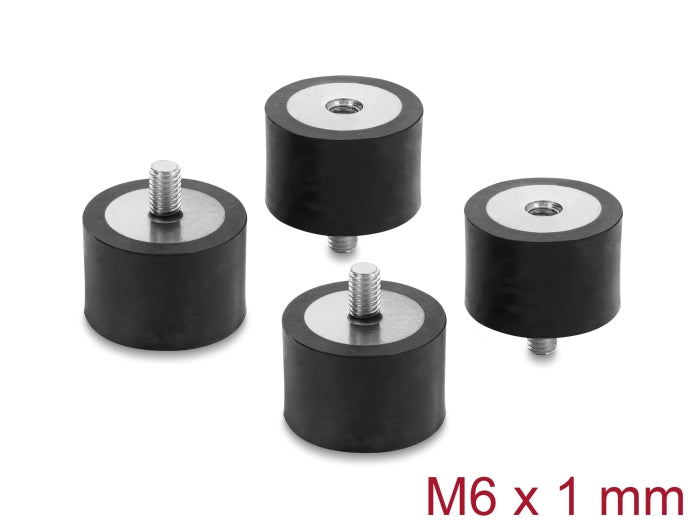 Delock Vibrationsdämpfer M6 x 1 mm D 30 x H 20 mm mit Innen und Außengewinde 4 Stück schwarz