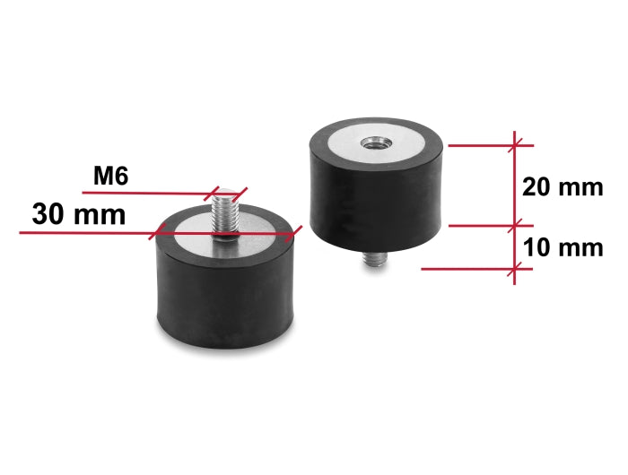 Delock Vibrationsdämpfer M6 x 1 mm D 30 x H 20 mm mit Innen und Außengewinde 4 Stück schwarz