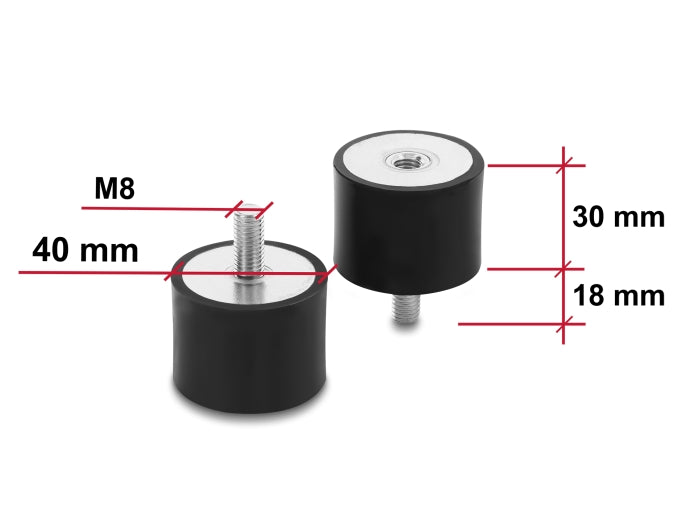 Delock Vibrationsdämpfer M8 x 1,25 mm D 40 x H 30 mm mit Innen und Außengewinde 4 Stück schwarz