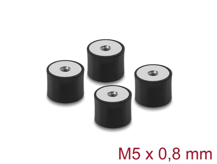 Delock Vibrationsdämpfer M5 x 0,8 mm D 20 x H 15 mm mit 2 x Innengewinde 4 Stück schwarz