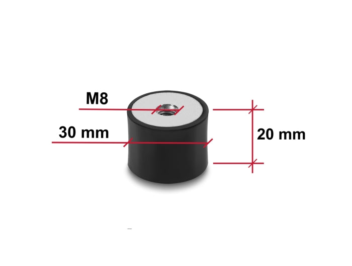 Delock Vibrationsdämpfer M8 x 1,25 mm D 30 x H 20 mm mit 2 x Innengewinde 4 Stück schwarz