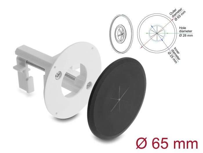 Delock Silikon Kabeldurchführung rund Ø 65 mm zur Wandmontage / Tischmontage weiß / schwarz
