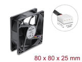 Delock Axiallüfter 48 V DC, 80 x 80 x 25 mm mit 4 Pin PWM Lüfteranschluss schwarz