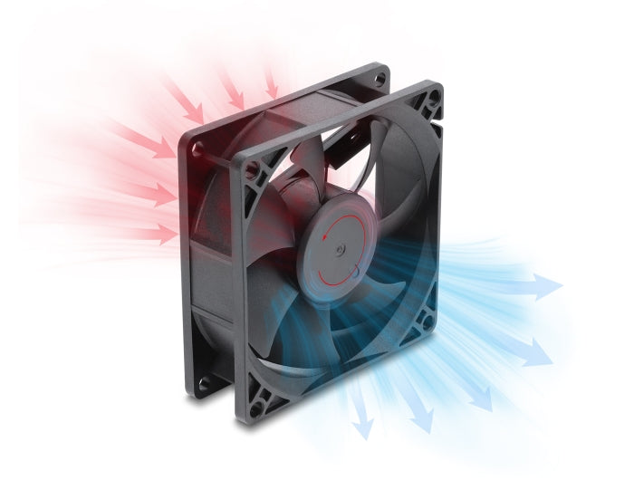Delock Axiallüfter 48 V DC, 80 x 80 x 25 mm mit 4 Pin PWM Lüfteranschluss schwarz