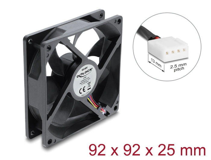 Delock Axiallüfter 48 V DC, 92 x 92 x 25 mm mit 4 Pin PWM Lüfteranschluss schwarz