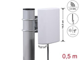 Delock WiFi 2,4 GHz Antenne N Stecker 8 dBi direktional mit Anschlusskabel RG-58, 50 cm weiß outdoor