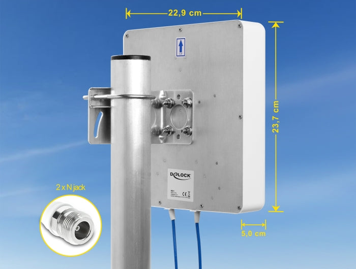 Delock LTE MIMO Antenne 2 x N Buchse 8 dBi direktional mit Anschlusskabel RG-402 37 cm outdoor beige