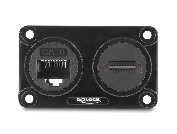 Delock Dual Einbaubuchse RJ45 Buchse Cat.6 + HDMI Buchse 4K schwarz