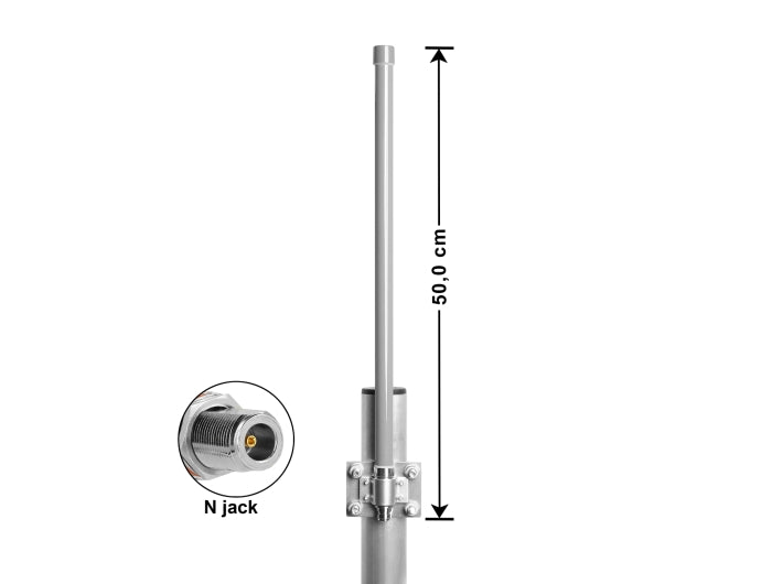 Delock 5G 3,3 - 3,8 GHz Antenne N Buchse 8 dBi 50 cm omnidirektional starr outdoor grau