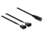 Delock Lüfterkabel DC Buchse 5,5 x 2,1 mm zu 2 x 4 Pin Lüfteranschluss Stecker (2 Pins belegt) mit Schalter 1 m