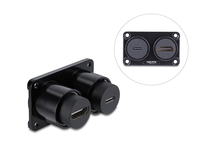 Delock Dual Einbaubuchse USB 10 Gbps USB Type-C™ Buchse PD 100 W + HDMI Buchse 4K schwarz