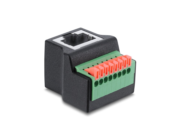 Delock RJ45 Buchse zu Terminalblock mit Drucktaster Adapter 90° gewinkelt