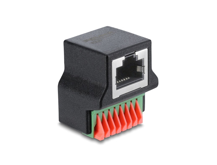 Delock RJ45 Buchse zu Terminalblock mit Drucktaster Adapter 90° gewinkelt