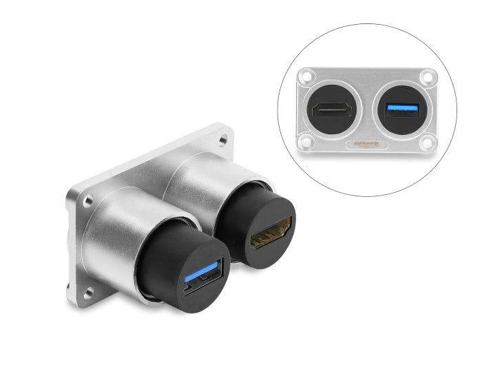 Delock Dual Einbaubuchse USB 5 Gbps Typ-A Buchse + HDMI Buchse 4K silber