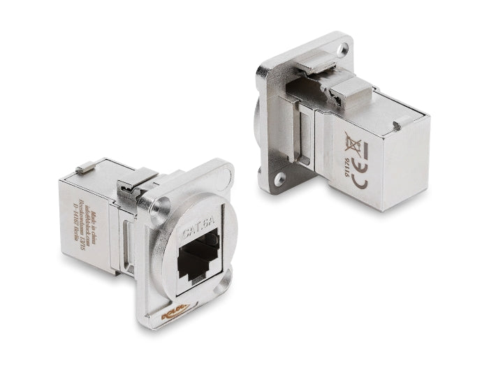Delock D-Typ Modul RJ45 Buchse zu Buchse 90° gewinkelt Cat.6A silber