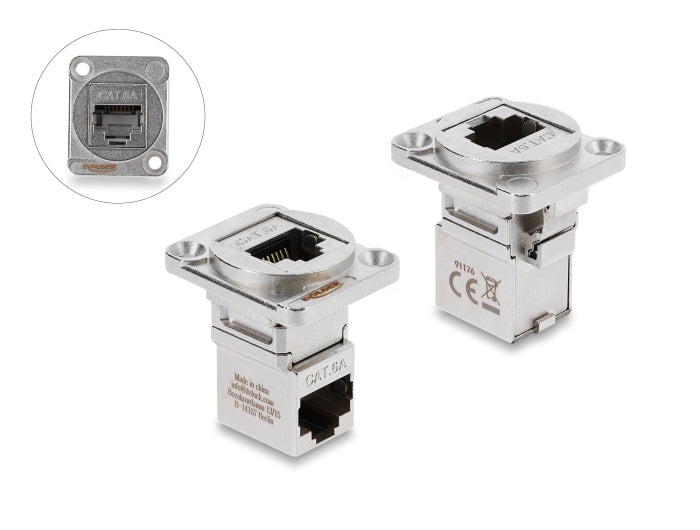 Delock D-Typ Modul RJ45 Buchse zu Buchse 90° gewinkelt Cat.6A silber