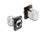 Delock D-Typ Modul RJ45 Buchse zu Buchse 90° gewinkelt Cat.6A schwarz / silber