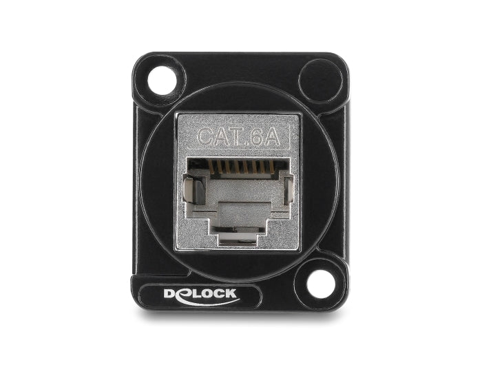 Delock D-Typ Modul RJ45 Buchse zu Buchse 90° gewinkelt Cat.6A schwarz / silber