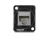 Delock D-Typ Modul RJ45 Buchse zu Buchse 90° gewinkelt Cat.6A schwarz / silber