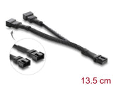 Delock Y-Lüfterkabel 1 x 4 Pin PWM Buchse zu 2 x 4 Pin PWM Stecker mit Geflechtummantelung 13,5 cm schwarz