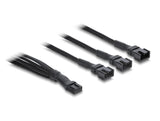 Delock Lüfterkabel Splitter 1 x 4 Pin PWM Buchse zu Stecker + 2 x 4 Pin Stecker (3 Pins belegt) mit Geflechtummantelung 30 cm schwarz