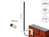 Delock 5G LTE Antenne SMA Stecker 3 - 5 dBi omnidirektional starr mit Anschlusskabel RG-58, 3 m Wandmontage outdoor schwarz