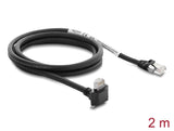 Delock GigE Kamera Kabel RJ45 Stecker 90° gewinkelt mit Schrauben, Steckerlänge 28 mm zu RJ45 Stecker Cat.6 S/FTP 2 m schwarz