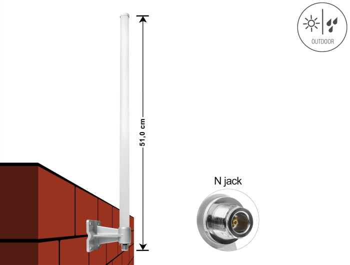 Delock WLAN 802.11 b/g/n Antenne N Buchse 8 dBI omnidirektional starr grau outdoor
