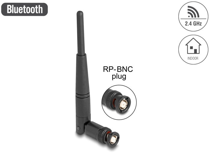 Delock WiFi 2,4 GHz Antenne RP-BNC Stecker 2 dBi 14,5 cm omnidirektional mit Kippgelenk schwarz