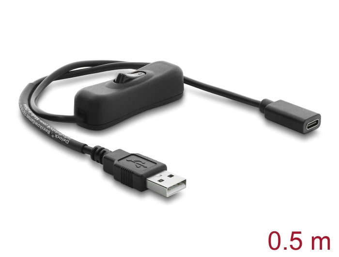 Delock USB Stromversorgungskabel Typ-A Stecker zu USB Type-C™ Buchse mit Schalter 0,5 m