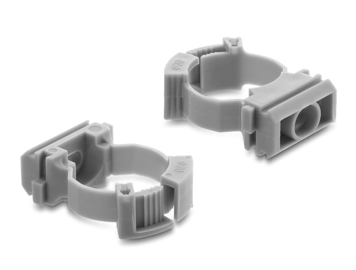 Delock Kabelschlauchhalter mit Verschlussclip, schraubbar für 20 mm Kabelschutzschlauch, 100 Stück, grau