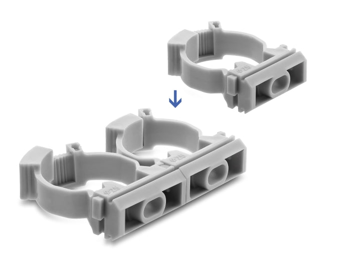 Delock Kabelschlauchhalter mit Verschlussclip, schraubbar für 25 mm Kabelschutzschlauch, 100 Stück, grau