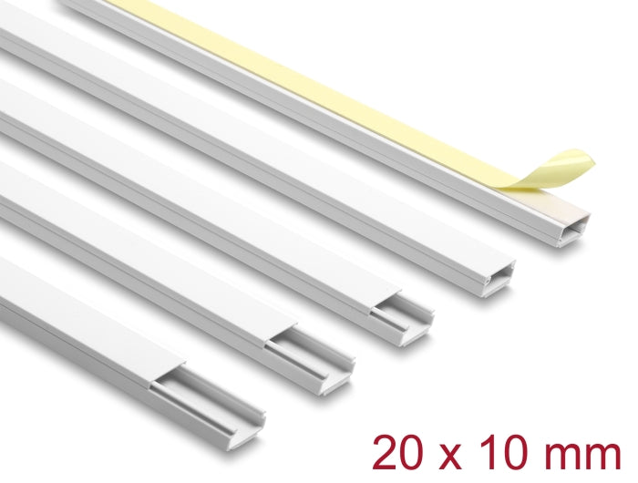 Delock Kabelkanal selbstklebend mit Schiebedeckel 20 x 10 mm - Länge 1 m 5er Pack weiß
