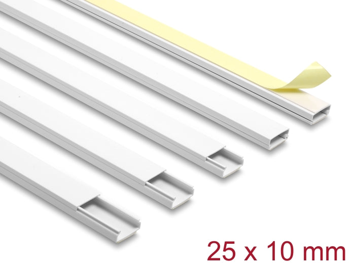 Delock Kabelkanal selbstklebend mit Schiebedeckel 25 x 10 mm - Länge 1 m 5er Pack weiß