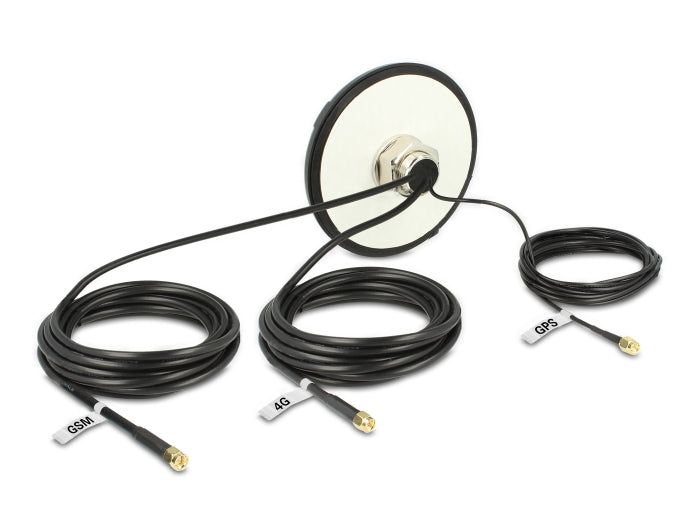 Delock Multiband LTE UMTS GSM GPS Antenne 3 x SMA Stecker omnidirektional Dachmontage schwarz outdoor