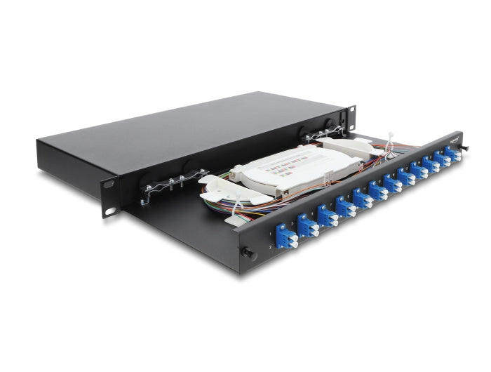 Delock 19″ LWL Spleißbox 12 x LC Duplex OS2 1HE komplett bestückt