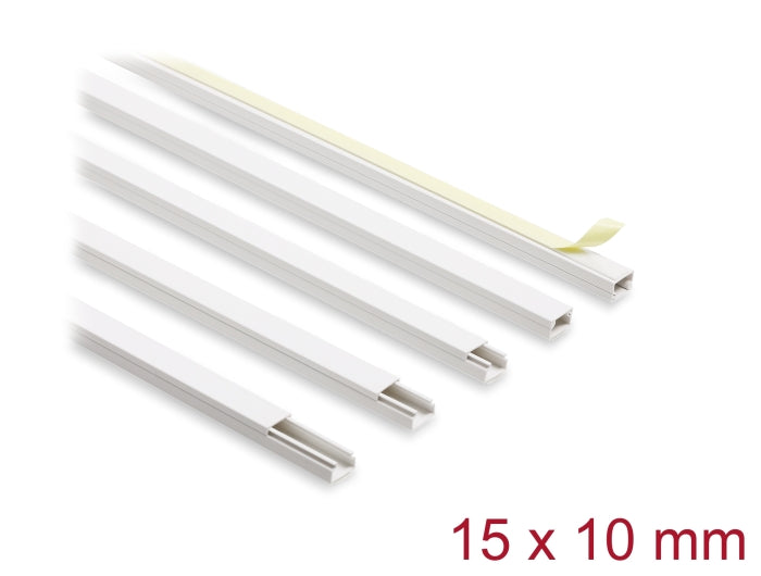 Delock Kabelkanal selbstklebend mit Schiebedeckel 15 x 10 mm - Länge 1 m 5er Pack weiß